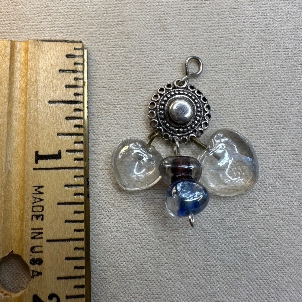 925 Sterling Silver Women Pendant Heart Clear Glass Bead Artisan Boho Charm Love